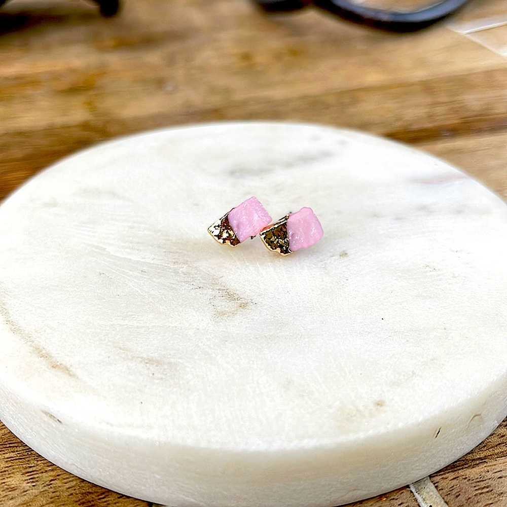 Gold dipped rose quarts earrings